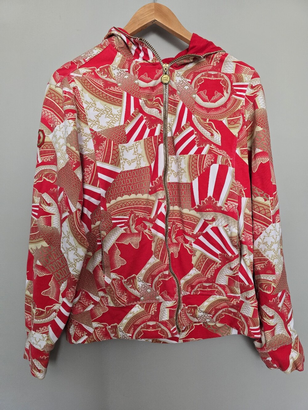 Vintage HBC Team Canada Beijing Olympics 2008 Maple Leaf Patterned Zip Up Hoodie